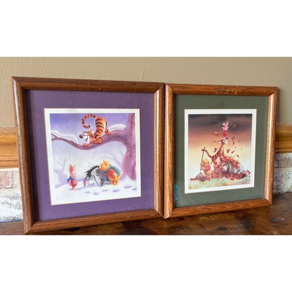 Winnie The Pooh & Friends Framed Prints In Wooden Frames Vintage Set of 2 - Picture 1 of 15